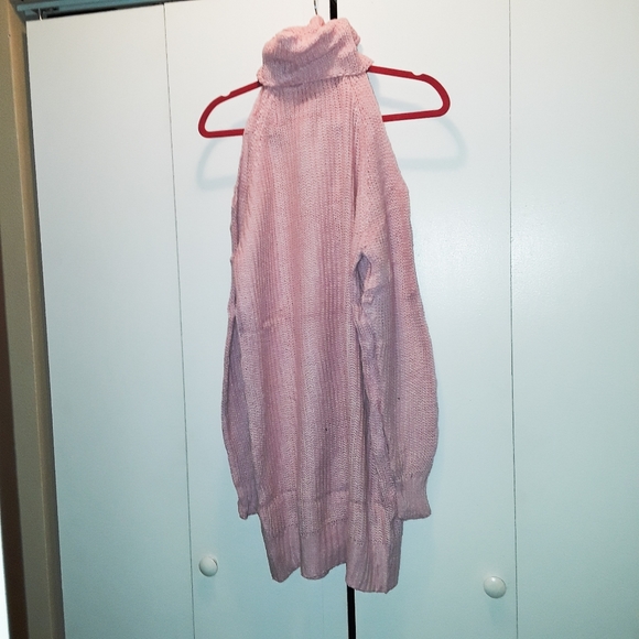 Pink Cold Shoulder Turtle Neck Knit Sweater OS - Picture 6 of 6